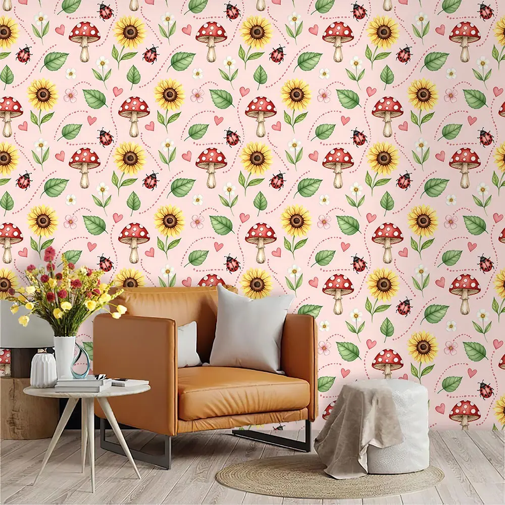 Cartoon Seamless Pattern Wallpaper, Light Base, PVC Material, Peel-And-Stick, Mould-Proof, for Kitchen/living Room/bedroom