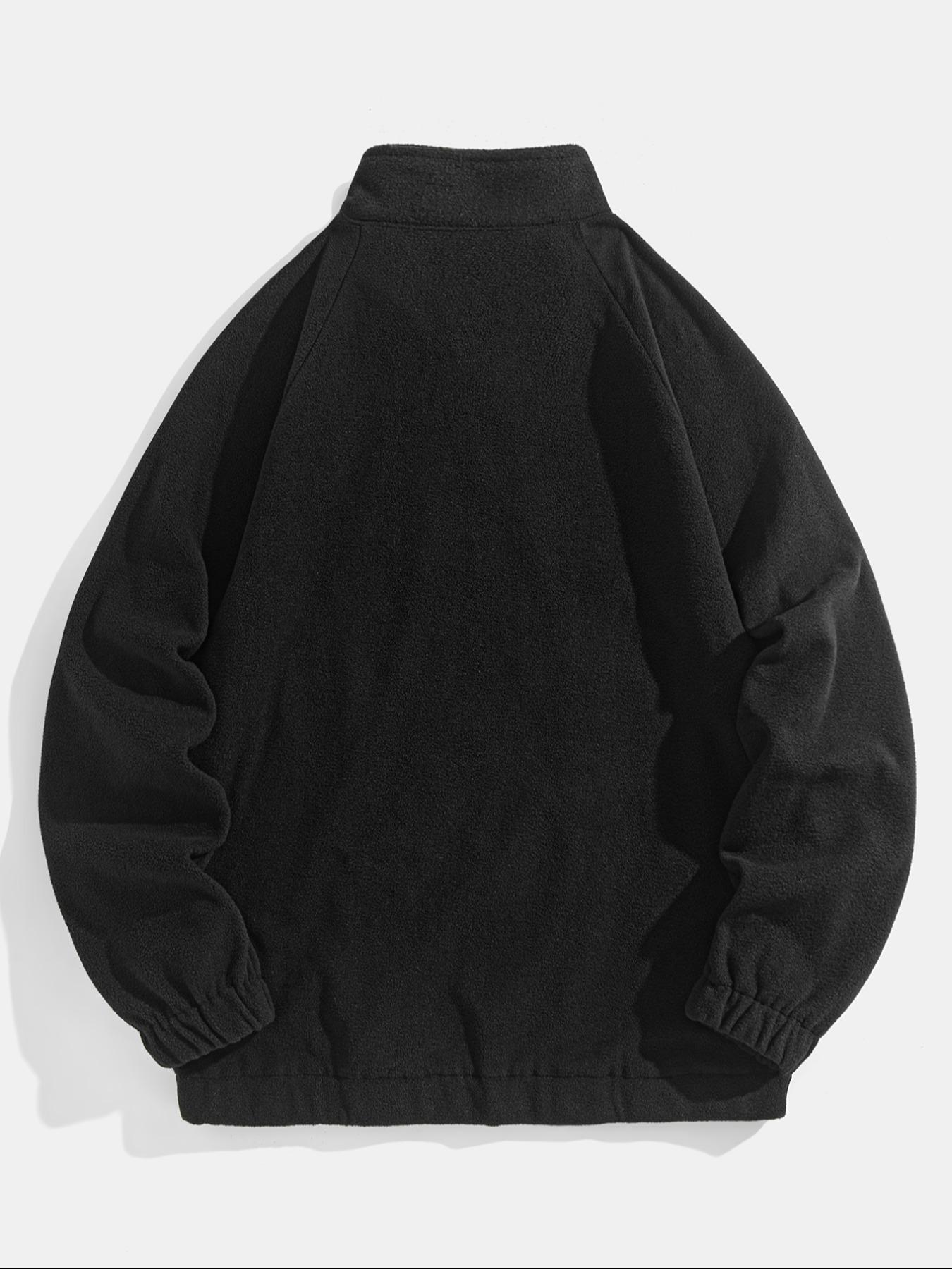 Men's Letter Embroidery Polar Fleece Quarter Zip Sweatshirt, Casual Regular Fit Raglan Sleeve Stand Collar Pullover for Fall & Winter, Fashion Men's Clothes for Daily Wear, Long Sleeve, Menswear