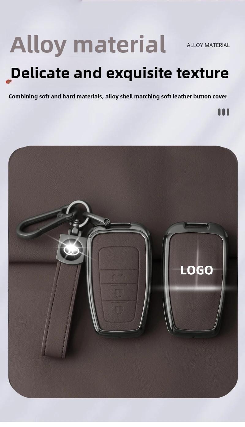 Toyota Car Key Fob Shell Case Zinc Alloy Leather for CHR Camry Corolla RAV4 Highlander C-HR Prius Land Cruiser Prado Keychain Accessories Gift for Men Family