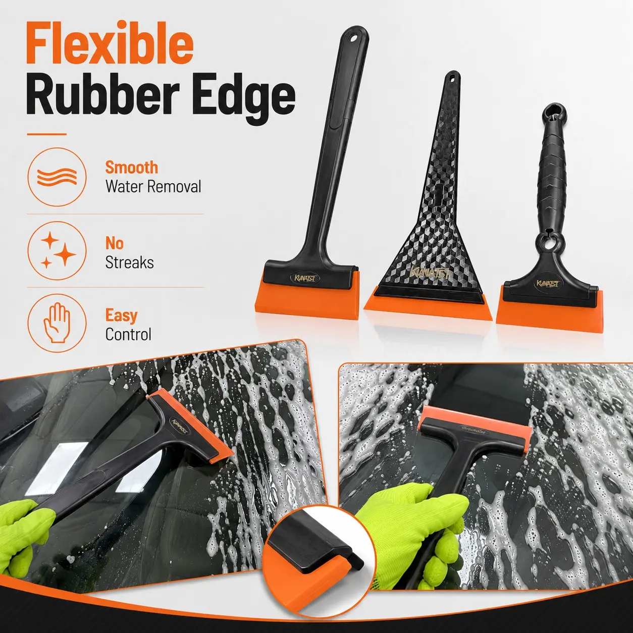 KUNAISI 3pcs Automotive Film Installation Accessories, Front Windshield Cleaning Squeegee, Sun Film Installation Tools, Window Vinyl Film Adhesive Application, Suitable for Car Window Film Installation and Vinyl Film Construction.