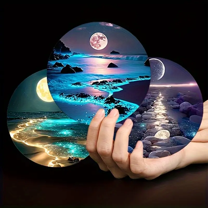 Beach Theme Wooden Coaster Set, Heat Resistant Non-Slip, Ocean Sky Design, Perfect for Home Office Party Decor, 9.91cm Diameter
