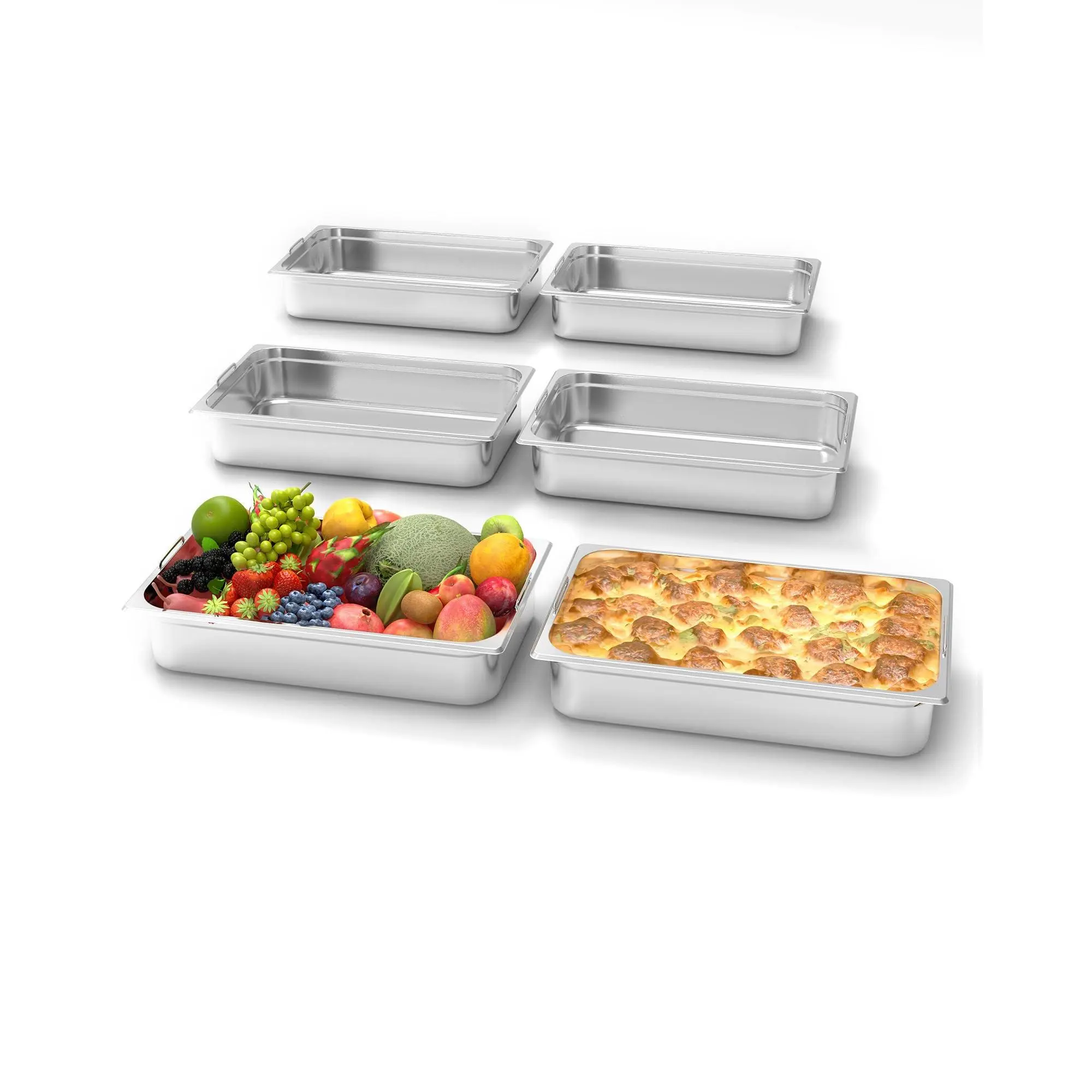 GARVEE6 Pack Full Size Food Pan,2.5 Inch Deep Commercial Catering Hotel Pan, NSF Certified, Stainless Steel Anti-Jamming Steam Table Pans,No Handle + No Lid