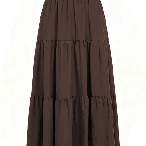 High-Quality Pocket High-Waist Long Skirt, Loose-Fitting A-Type Design, Plain Surface, All Seasons, Fashionable Commute & Casual Wear, Women