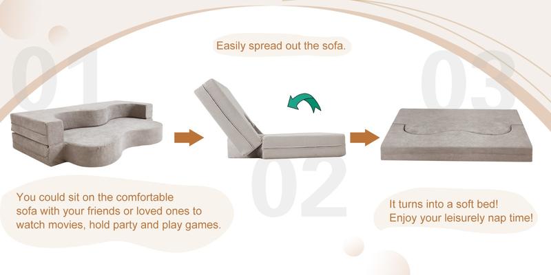 EROMMY Folding Sofa Bed, Floor Sofa Couch, Convertible Sofa Bed With high density foam, Foldable Floor Couch Bed For Living Room, Guest Room, Bedroom, Modern Design, Dark Grey (Light Grey)