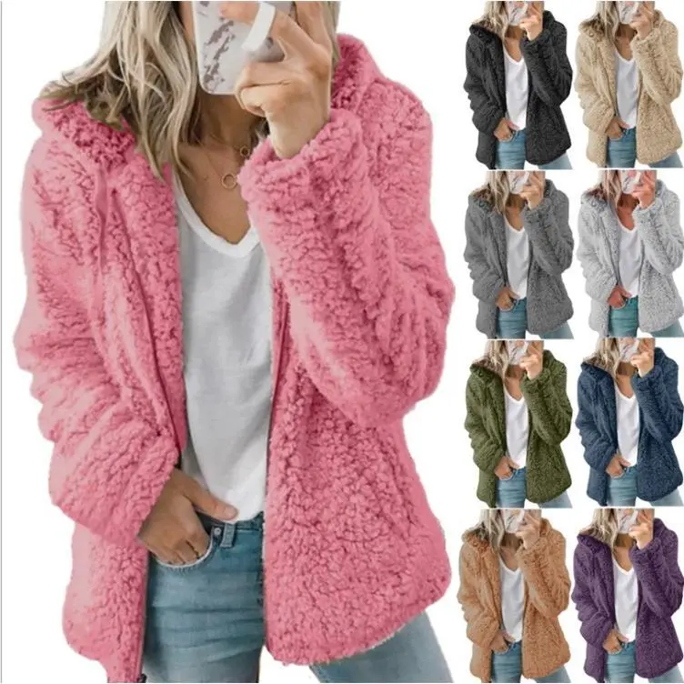 Women's Lady Hooded Woolen Coat, Basic Casual Autumn-Winter Top Jacket