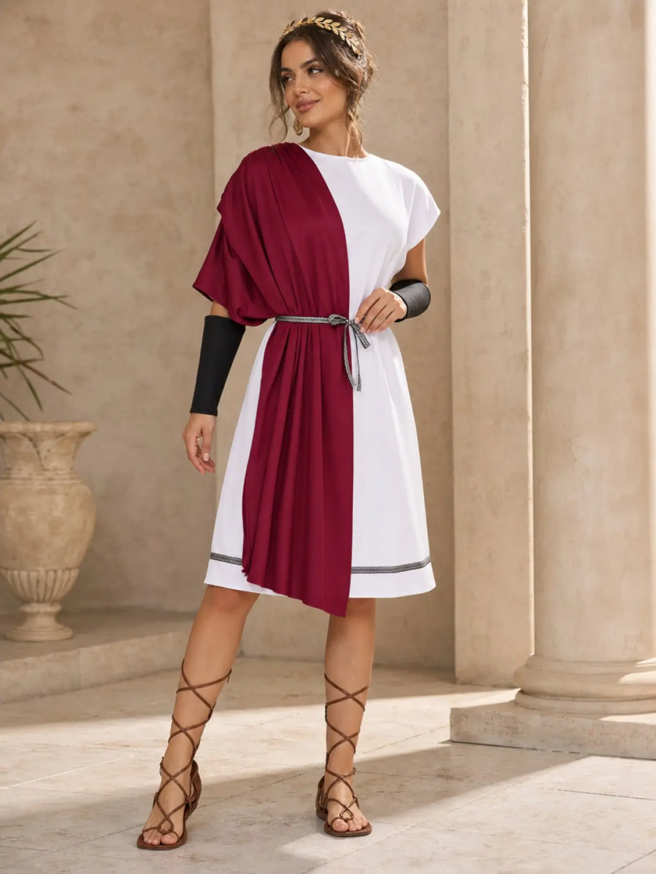 Unisex Ancient Greek Roman Traditional Robe Set, Halloween Party Toga Costume, Laurel Wreath Bracelet Belt, Cos Performance Accessories