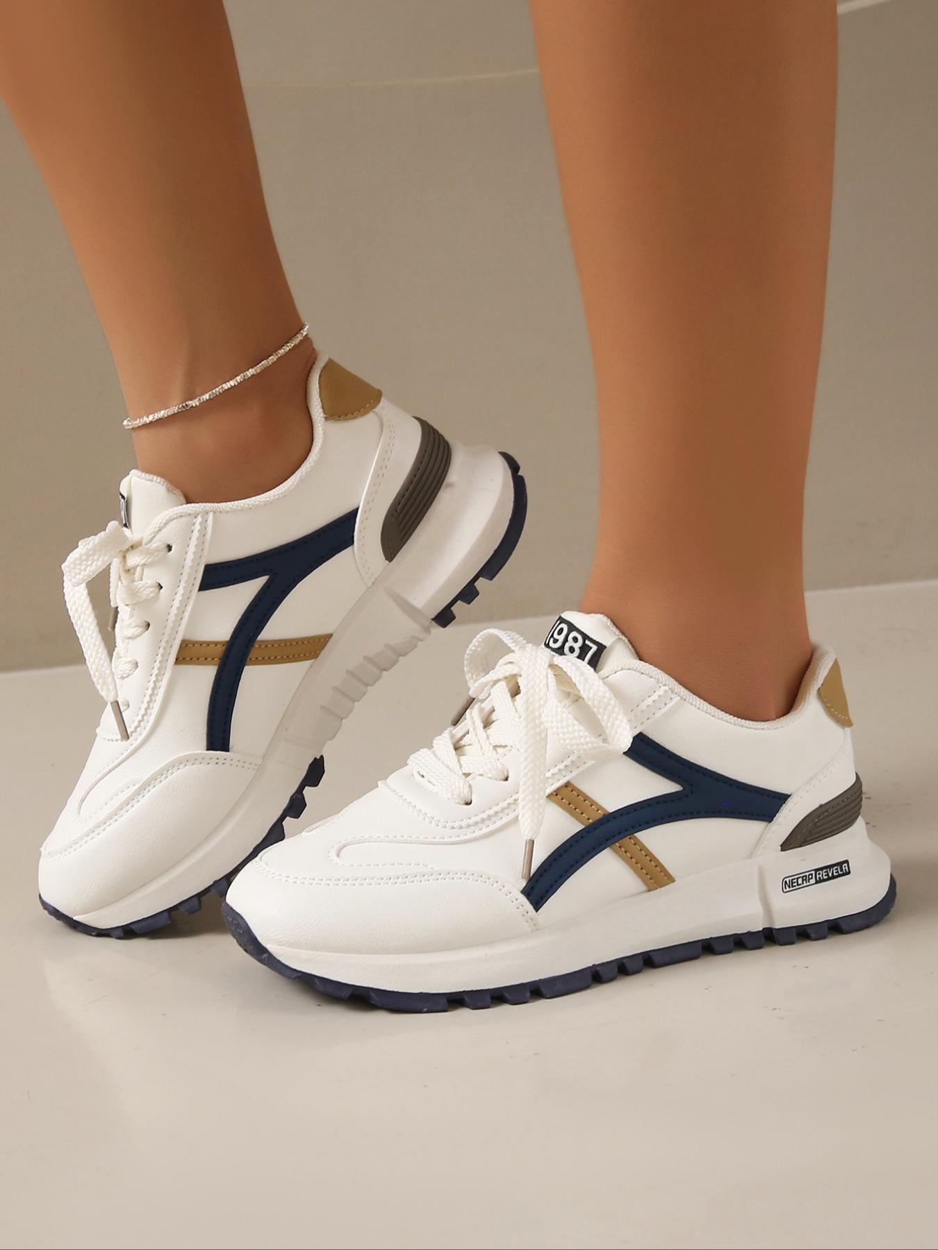 Women's Fashion Letter Label Decor Lace up Low Top Trendy Walking Sneaker, Casual Comfortable Sports Shoes for Daily Wear, Breathable Non-slip Walking Shoes1123