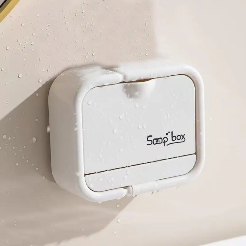 Wall-Mounted Soap Holder with Suction Cup Lid, No-Drill Dual Drainage Storage, Bathroom Soap Box, Hanging Soap Dish, Suction Soap Dish for Shower