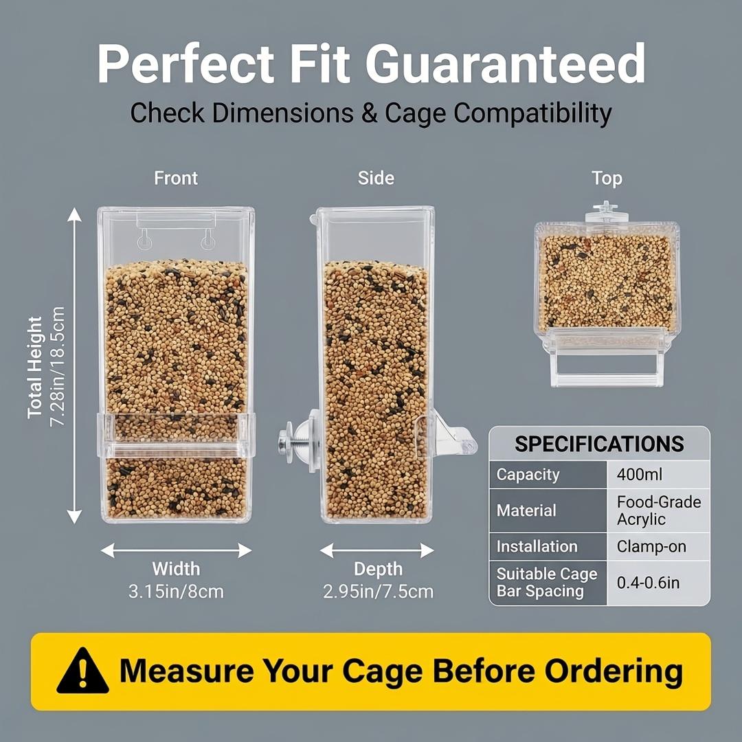 Transparent Bird Feeder, Automatic Spillproof Durable Easy to Clean Acrylic, Seed Mixture Dispenser for Cage, Suitable for All Birds, Outdoor Bird Feeder, for Parrot User Outside