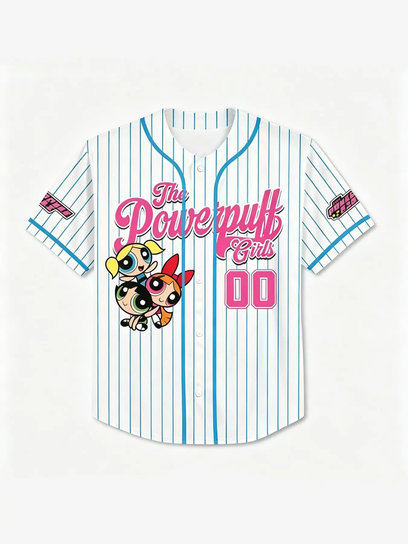 Warner Bros. Official Girl's Short Sleeve Baseball Jacket, the Powerpuff Girls Cartoon Striped, Casual Loose-Fit, Perfect for School & Gifts