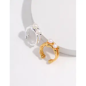 Dual-Layer Natural Pearl Ring |   925 Silver |   Flowing Water Design 💫 # PearlRing # 925SilverJewelry # AdjustableRing # MinimalistChic # WaterInspired # TikTokMadeMeBuyIt. # GiftForHe