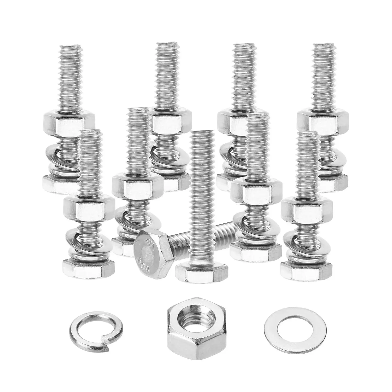 - Nuts and  Set, 1/4"-20x1-1/4, 10 Sets, Stainless Steel | Hex  Nut and Bolt Set, Flat & Lock Washers