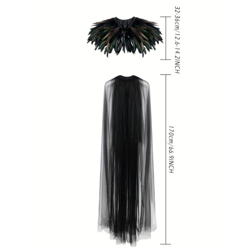 Evil Queen Vampire Witch Cosplay Costume - Women's Feather Collar Cloak Cape - Medieval Dark Princess Halloween Costume for Women Womenswear Clothing