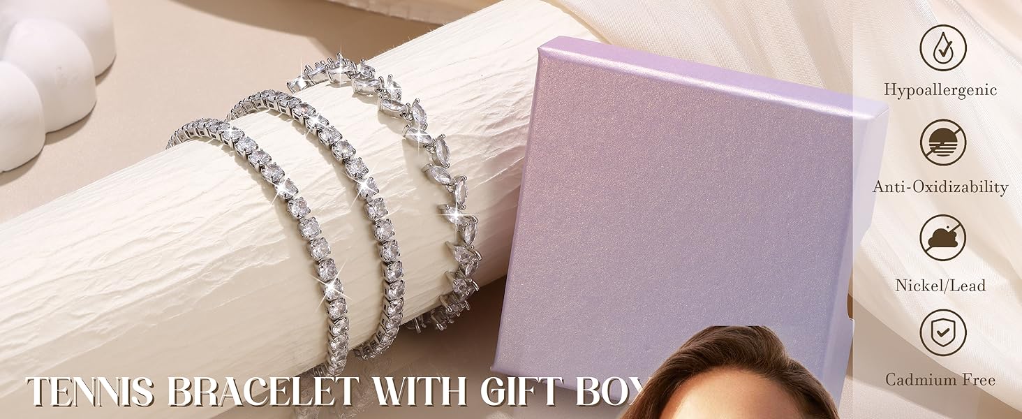 Viral Summer Tennis Bracelets For Women - Silver Plated Bracelet Stack Cubic Zirconia CZ Diamond Adjustable Stackable Bracelets Set For Prom Wedding Jewelry Gift 3Pcs