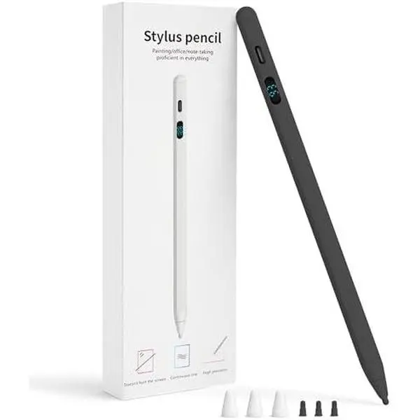 2-in-1 Stylus Pen for Touch Screen with LED Power Display, Universal Stylus Rechargeable Active Pencil Compatible with iPad 2018-2026, iPhone, Samsung, Android Tablet, Switch - Tilt Sensitivity Drawing, Fast Charge USB-C Digital Pen