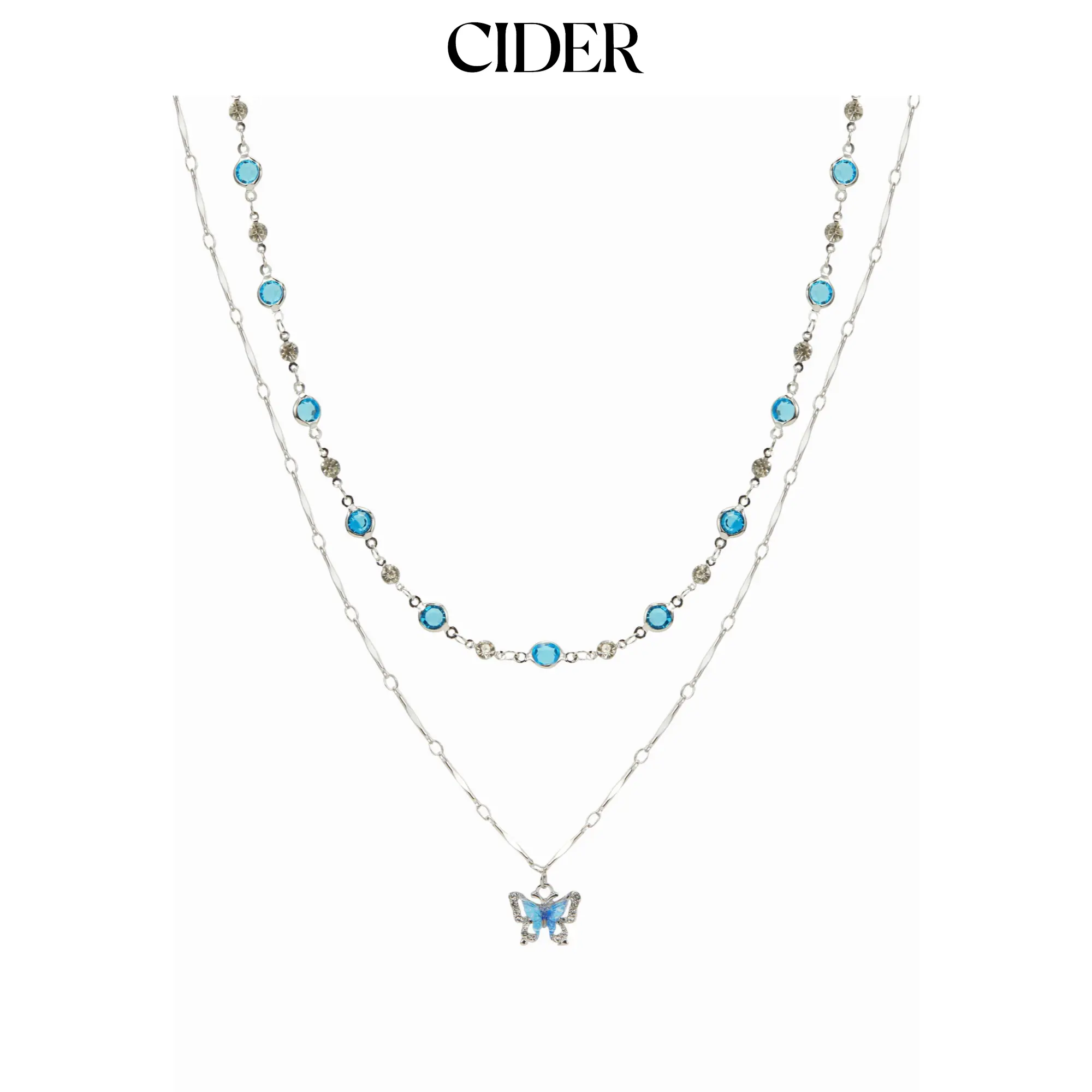 Cider GEMSTONE & BUTTERFLY PENDANT LAYERED NECKLACE
