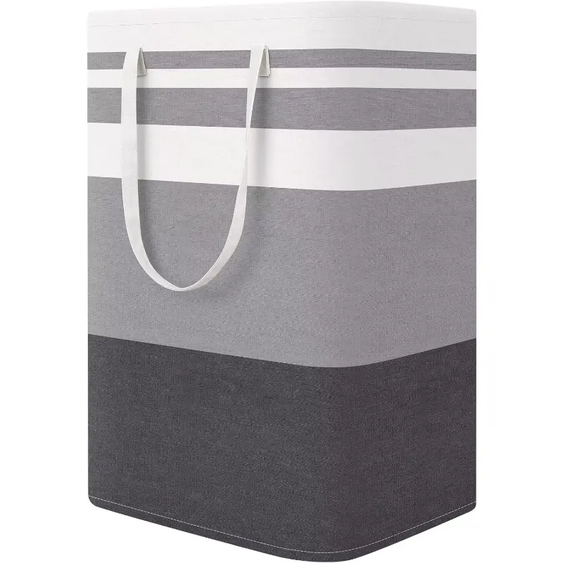 StorageRight Large Foldable Cotton Laundry Basket with Handles, 75L Gradient Grey for Bedroom, Dorm Organizing