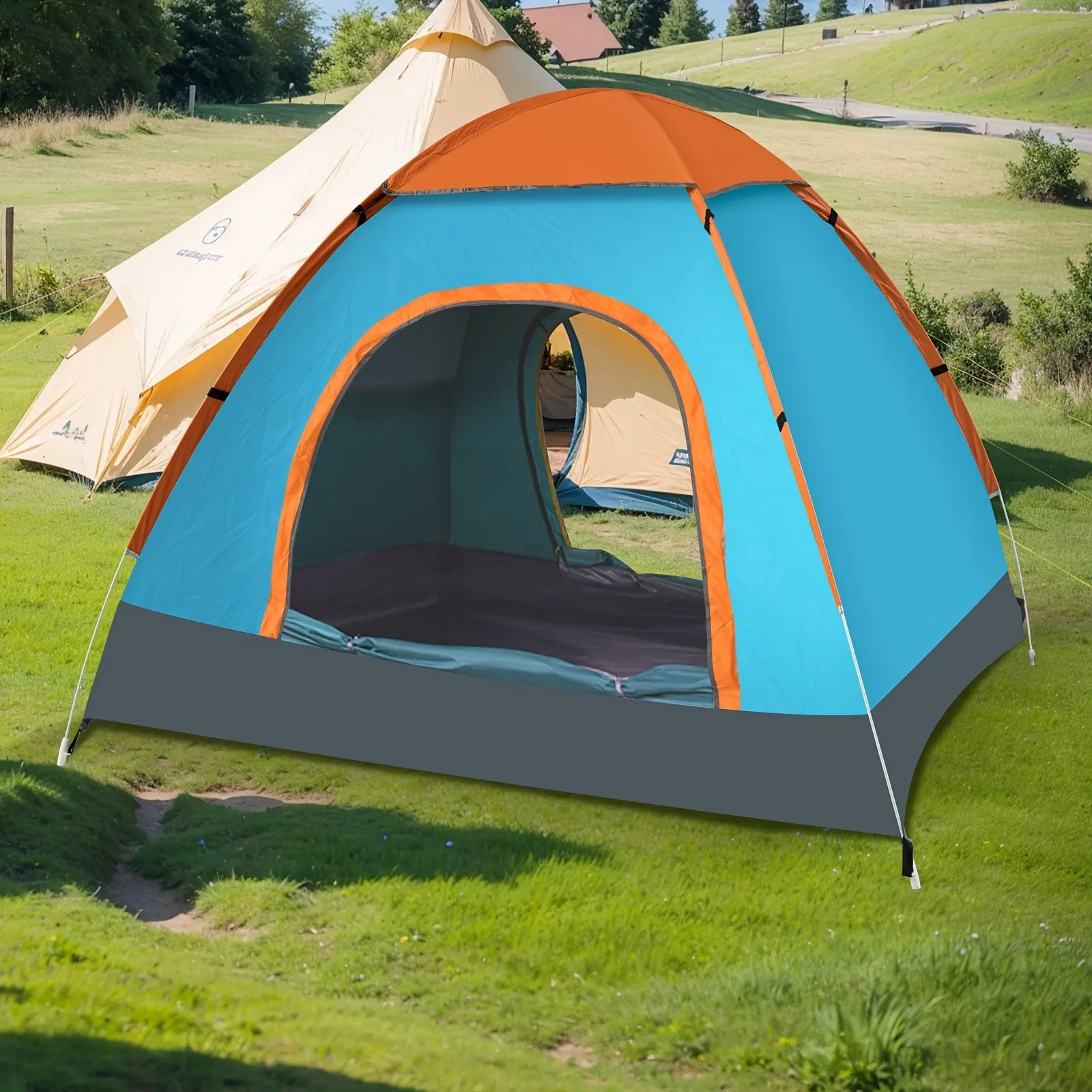 3-4 People Two-door Hand-thrown Tent Outdoor Camping Windproof Tent Suitable for All Season Camping And Outdoor Adventure, Camping Tent