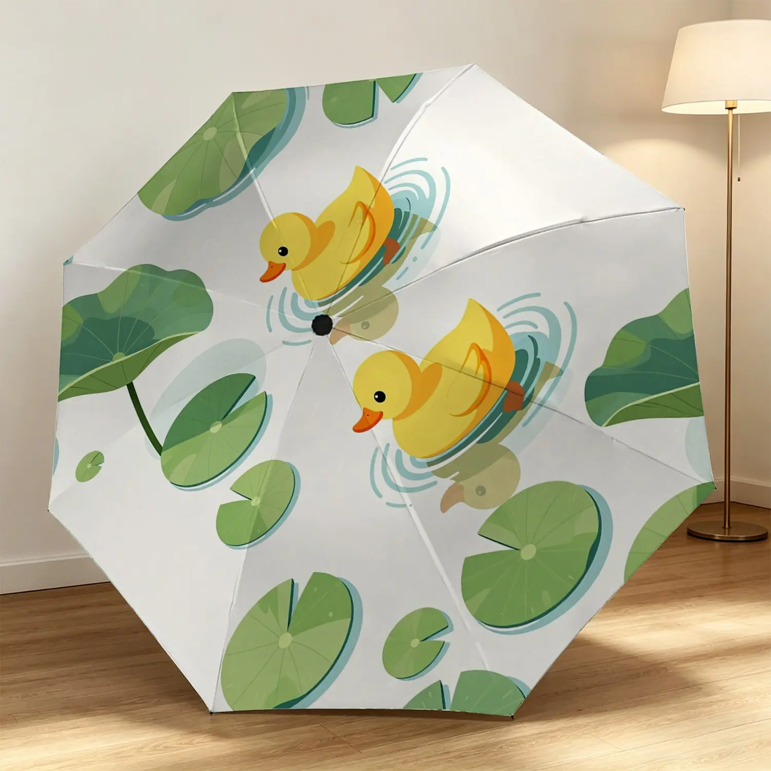 Cartoon Duck Folding Umbrella, 8-Rib Glass Fiber Frame, Automatic Open, Rain & Sun Protection, Cute Design, Ideal Gift for Halloween & Christmas