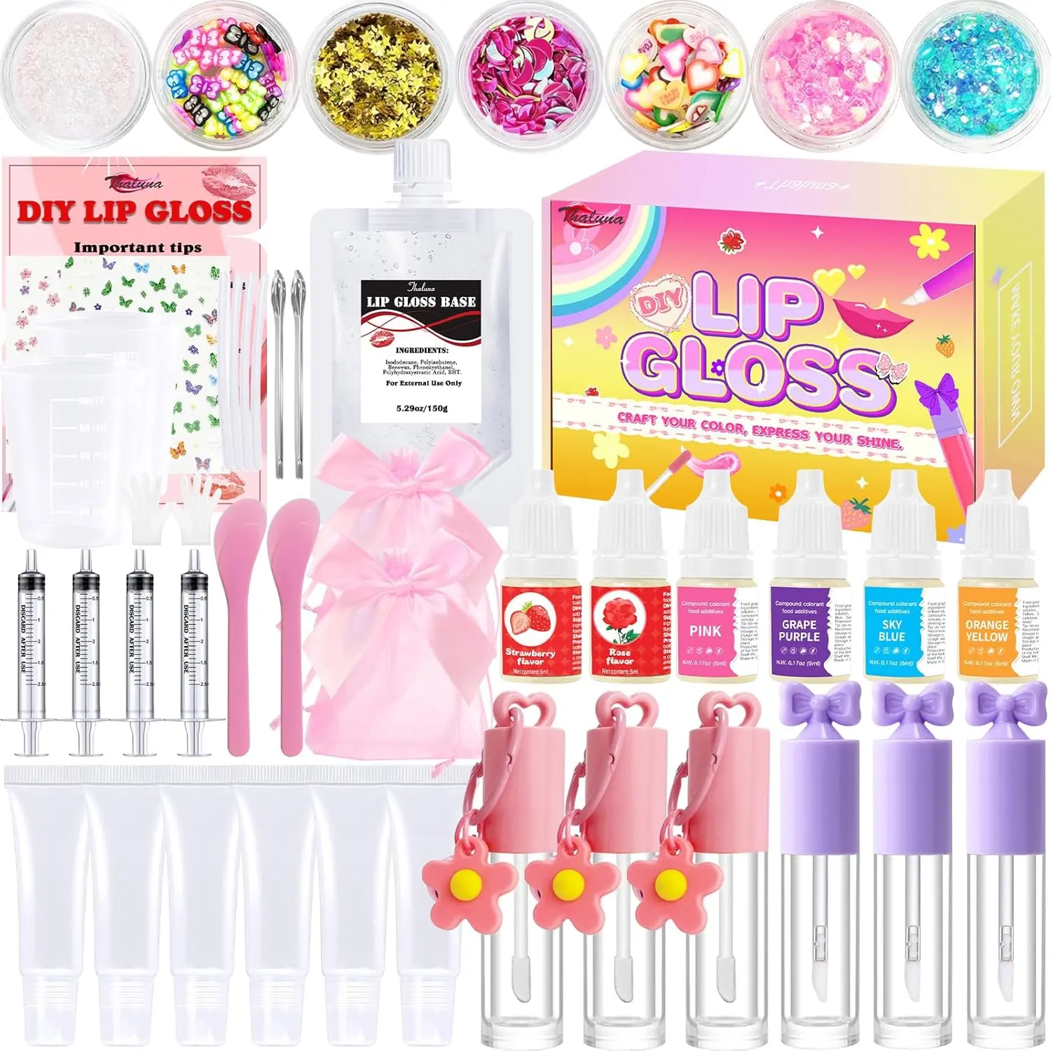 Thaluna Lip Gloss Making Kit, Lip Gloss Set for Women Lip Kit Fun DIY Lipgloss Making Kit, Make Your Own Lip Gloss Kit, Moisturizing Glitter Keychain Birthday Gifts Girls Trendy Stuff