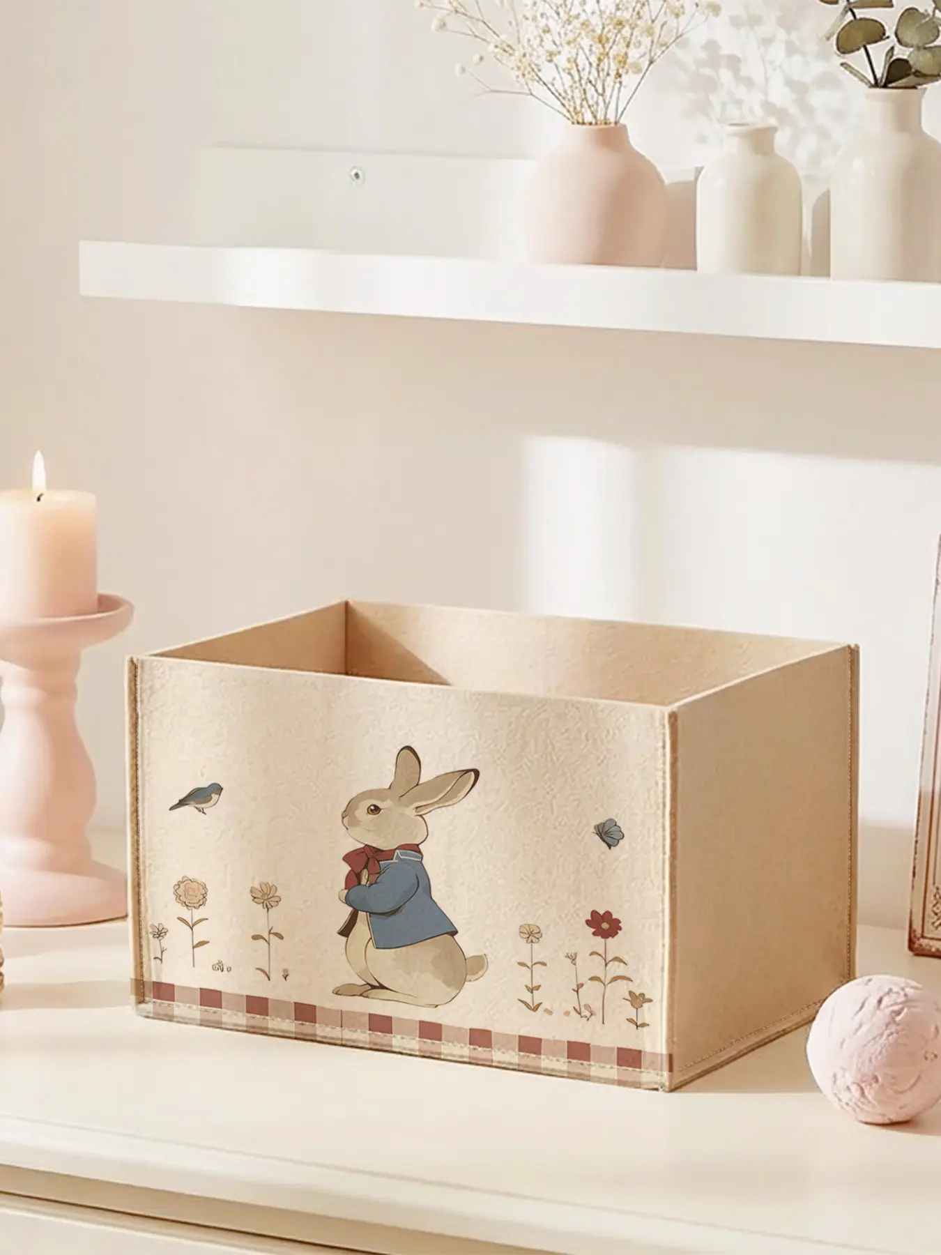 Open Storage Box with Rabbit Pattern 2D Print, Desktop Organizer for Office Supplies, Cosmetics, and More, Custom Design