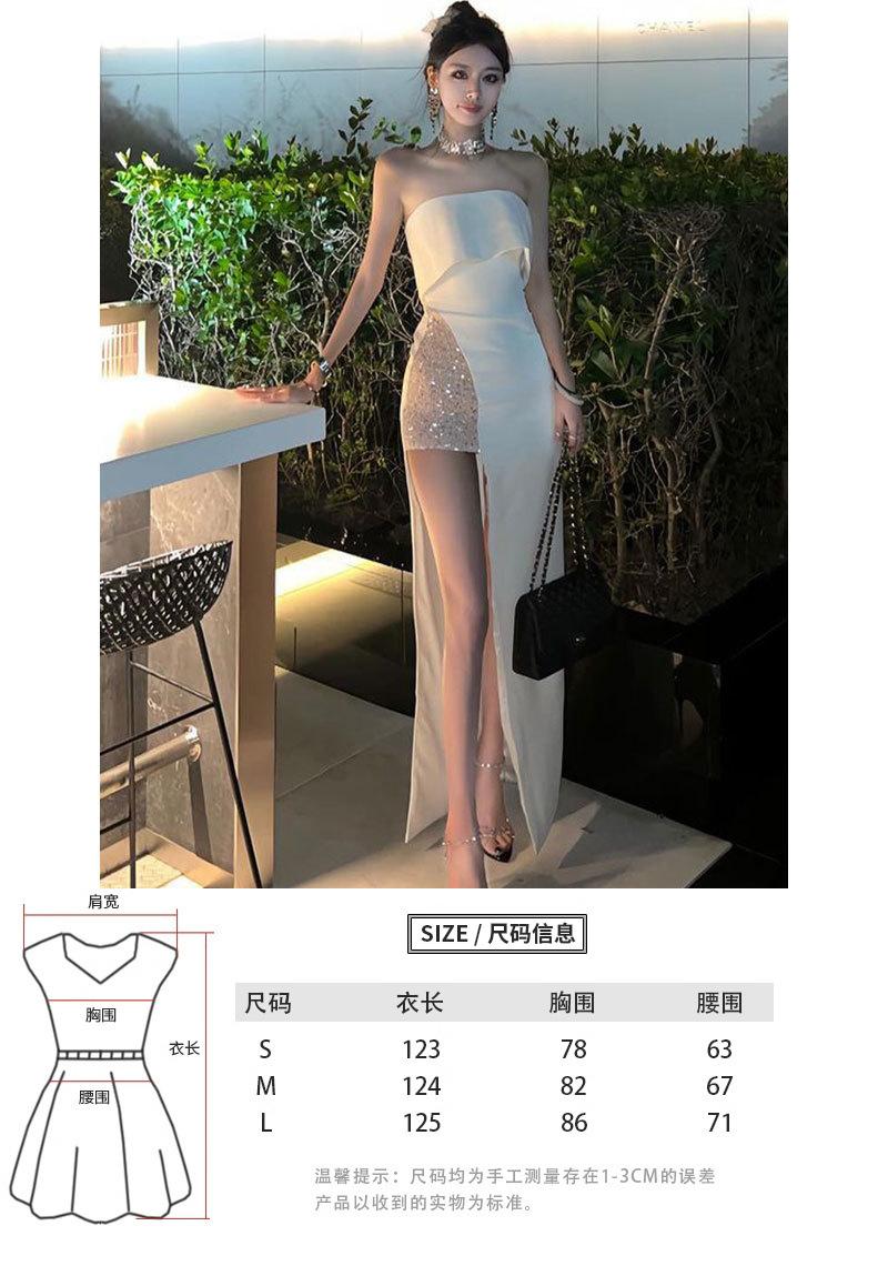 White strapless dress new French celebrity temperament high waist slit dress long skirt party birthday dress