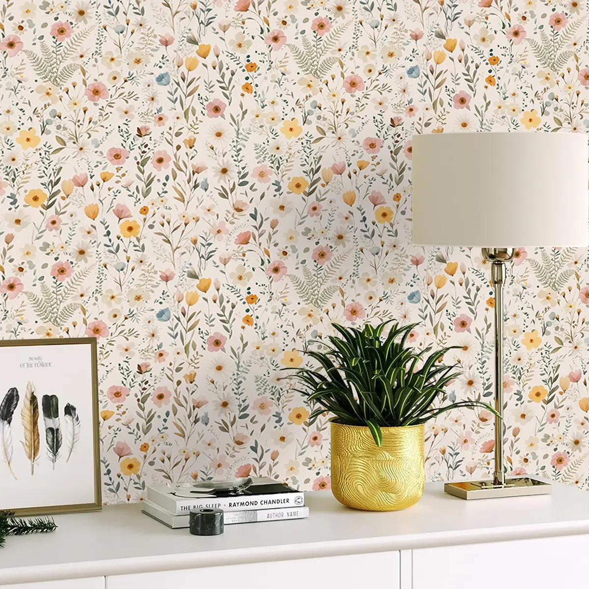 Light Color Fresh Floral Leaf Pattern Self-Adhesive Wallpaper, Removable, Bohemian Style, for Living Room, Dining Room, Bedroom, Desk, Cabinet