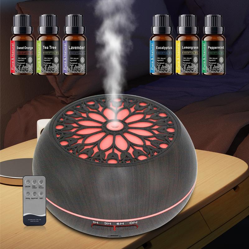 550ml Essential Oil Diffuser & Air Humidifier with Remote Operation Timer Aromatherapy Machine & Air Purifier Includes 6 Premium Oils Aromatherapy Diffuser with Lights for Large Room Ultrasonic Humidifier for Anxiety Relief