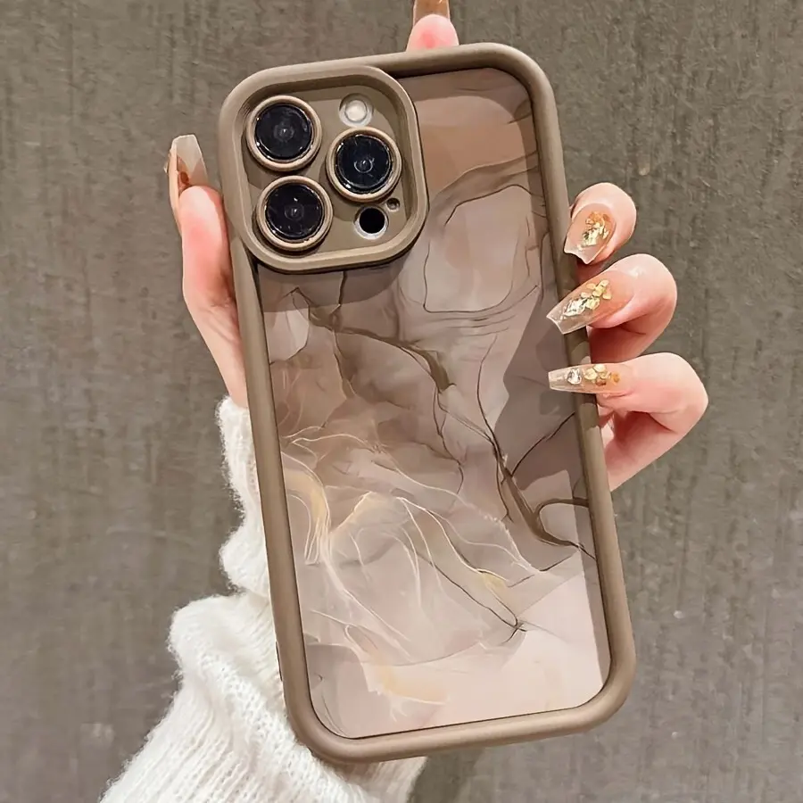 Transparent Coffee Ink Wash Marble Pattern Soft TPU Phone Case For iPhone X XS XSMax 11 12 13 14 15 16 17 Plus Pro ProMax Mini Shockproof Raised Camera Frame Anti-Fingerprint Protective Cover
