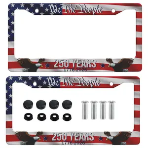 We The People 250 Years License Plate Frame 2 Pack - America 250th Anniversary 1776-2026 Patriotic Flag Eagle Aluminum Car Tag Covers with Screws Caps, USA Semiquincentennial Novelty Auto Exterior Accessories Gifts Fits US Standard 12x6 Inch