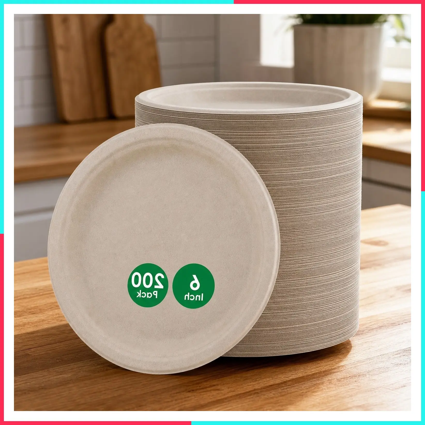 200 Pack 6 Inch Natural Disposable Compostable Dessert Paper Plates | Heavy Duty, Biodegradable, Made of Eco-Friendly Sugarcane Bagasse, Ideal for Dinner, Picnic, Appetizer, Birthday, Daily Use