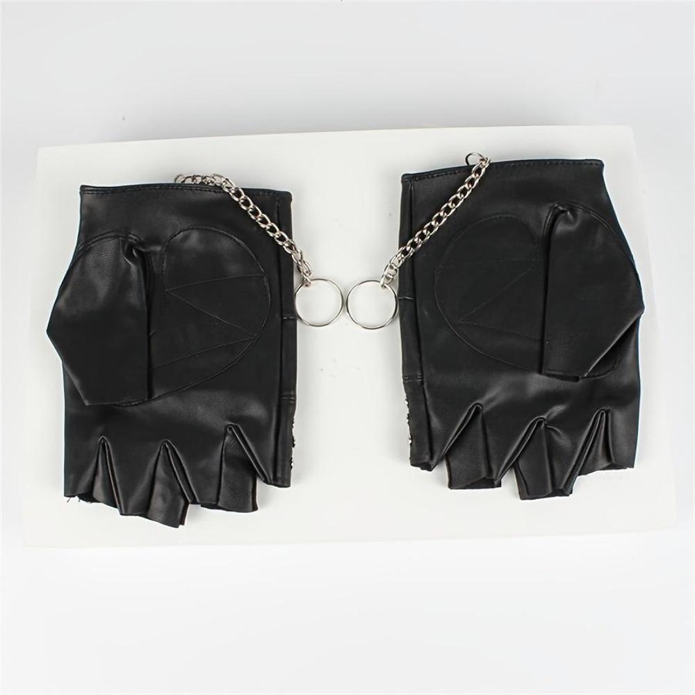 Men's Skull Half Finger Leather Gloves, Punk Rivet Chain Design, Anti-Slip Outdoor Sports & Motorcycle Riding Gloves, Novelty Pirate Style Performance Gloves