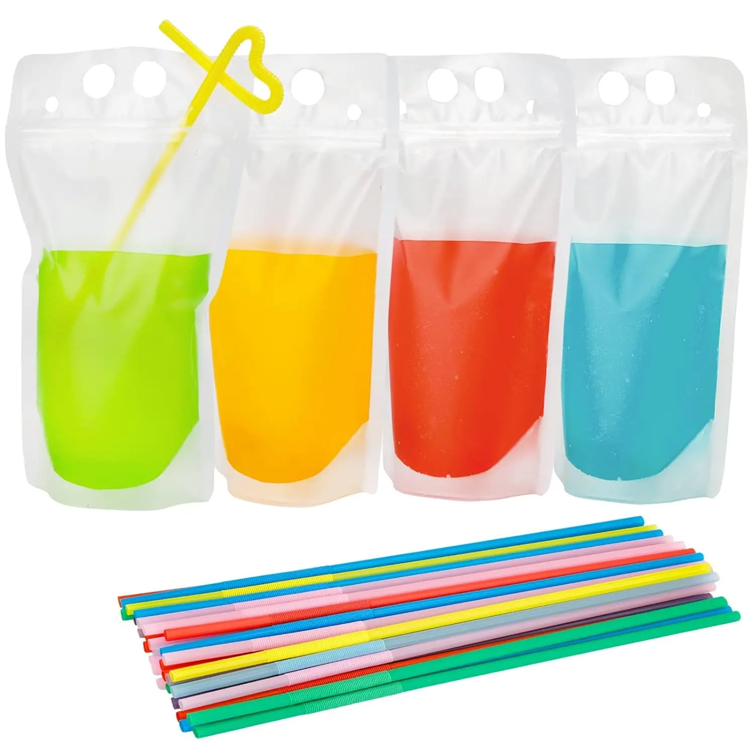 200 Drink Pouches with 200 Straws,  Juice Pouches, 17 oz | Leakproof Reclosable Zip with Stand-Up Bottom for Juice, Smoothies, Coffee and Protein Shakes