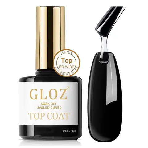 Gel Top Coat, 8ml No Wipe Gel Nail Polish High Gloss Premium Top Coat Shiny Glossy Long Lasting Clear Top for Acrylic Nails, Gel Nail Art, Soak Off UV Gel, Need U V/LED Lamp for Home DIY Gift Salon Nail Care Gel Topcoat