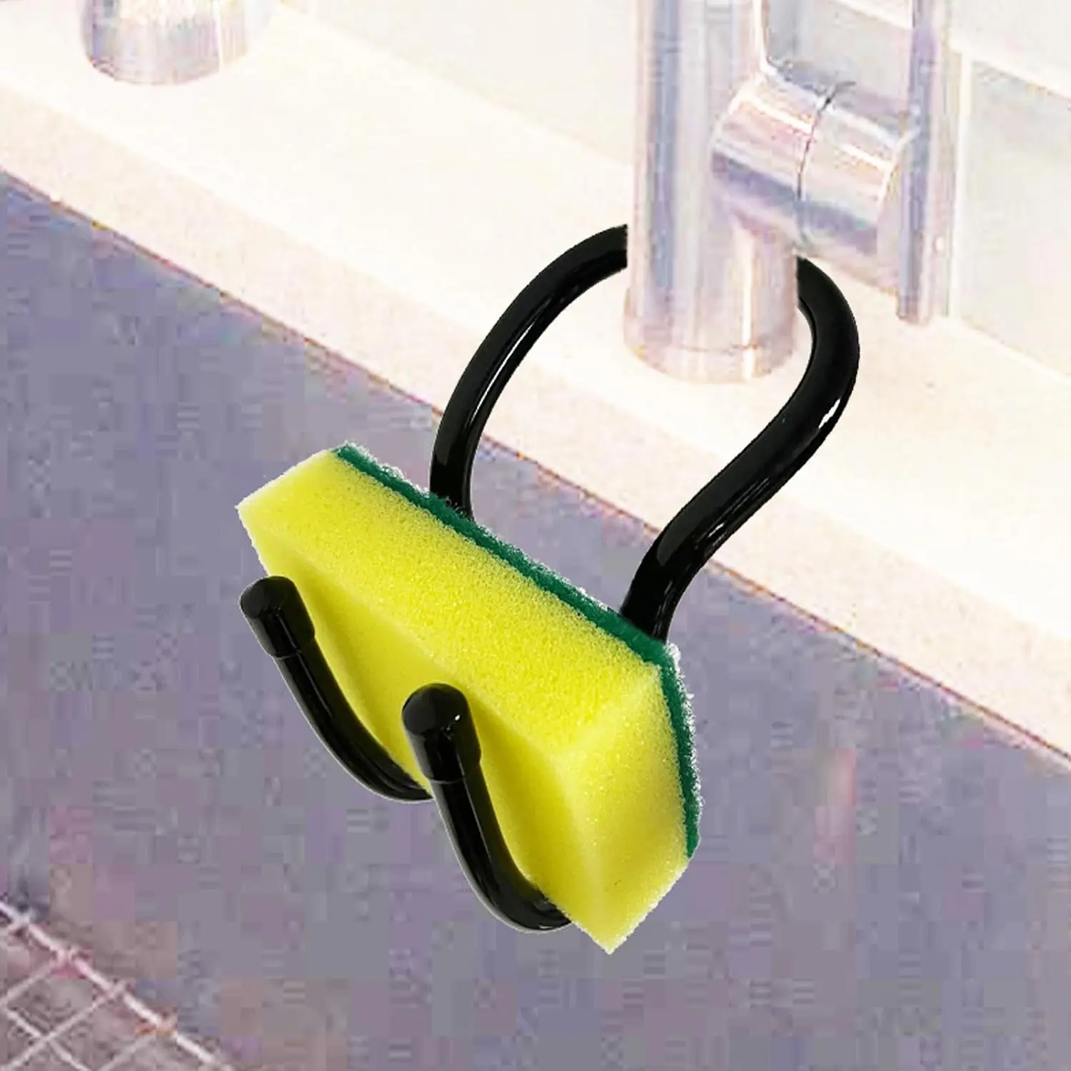 Sling Flexible Sink , Sink Sponge Holder Organizer, Non-Slip – Holds Sponge, Scrubbing Brush or Dishrag, Not hiding dirt, easy to clean - Black