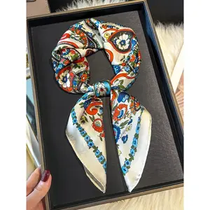 Paisley Bandana Neckerchief – Faux Silk Square Scarf for Women, Boho Style Fashion Head Wrap for Daily Wear