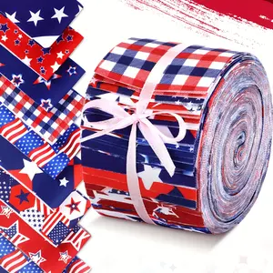 Pre-Cut US Flag Fabric Strips, 40 Pieces (2.6x19.7in, 8 Styles) - Red White Blue Quilting Patchwork Fabric for Independence Day DIY Hand Sewing Home Decor