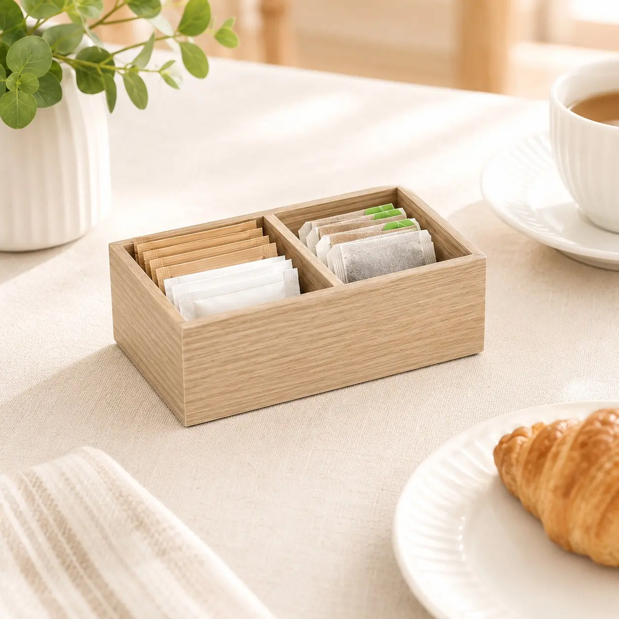 Wooden Tea Bag Storage Box, Multi-Functional Solid Wood Display Boxes, Tabletop Organizer for Sugar Bags, Coffee Bags, Other Items