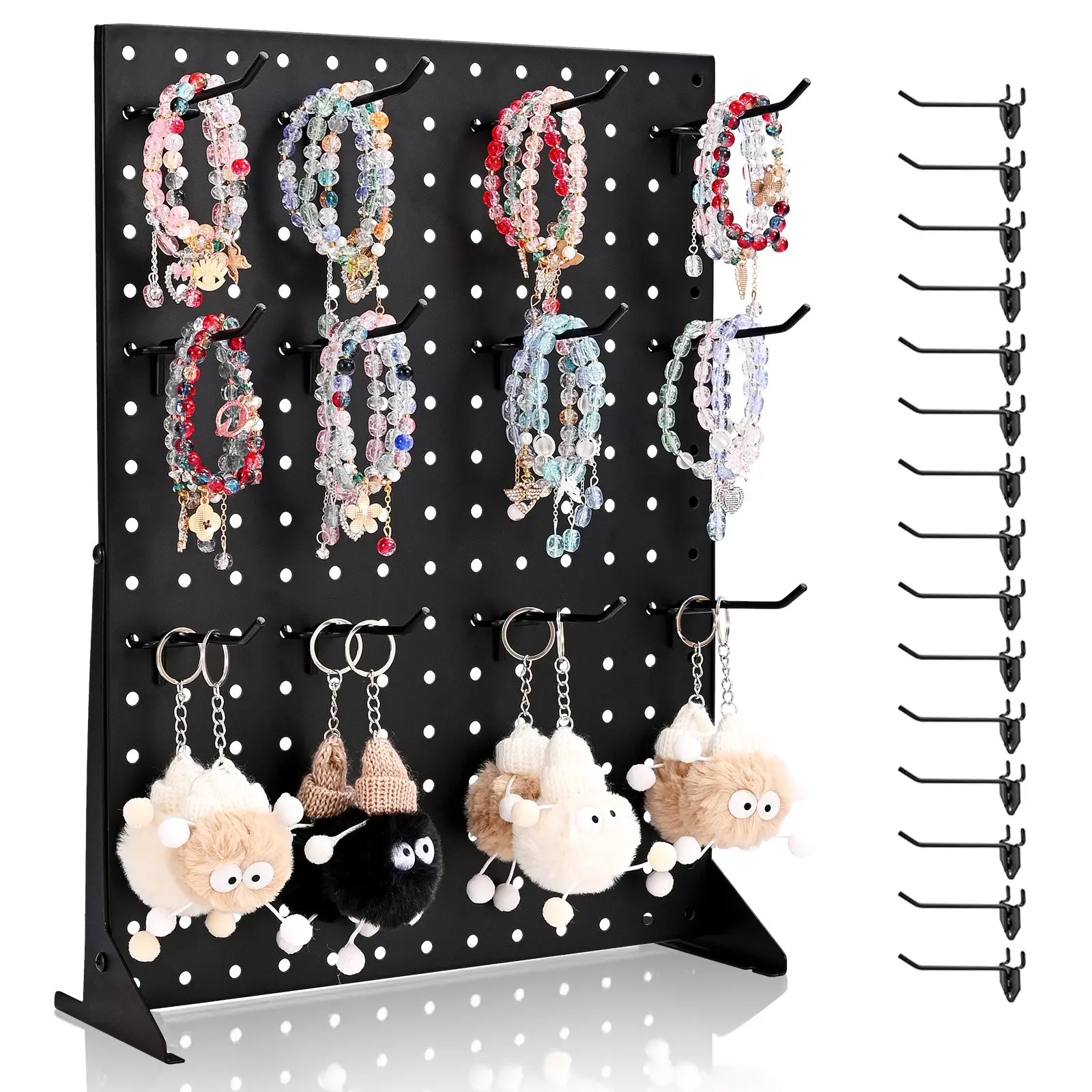 VEVOR Pegboard Display Stand, 17x 13 Inch Tabletop Pegboard Display Stand with 15 Hooks, Thickened Cold-Rolled Steel Peg Board Panel for Grocery, Retail Store and Jewelry Shop, Black (1 PCS)