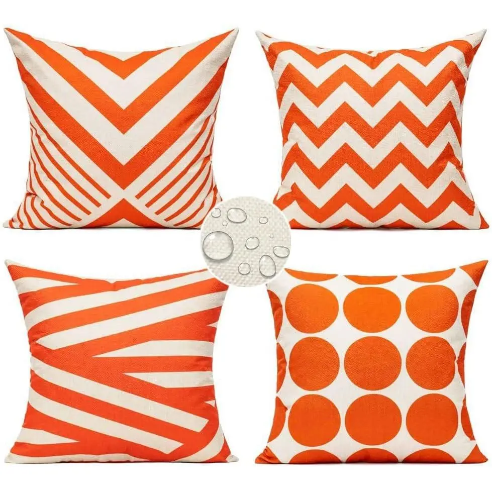 Outdoor Waterproof Throw Pillow Covers 18X18 Set of 4, Orange Geometric Boho Decorative Cushion Covers for Patio Furniture, Porch, Chair, Couch, Sofa, Living RoomGift