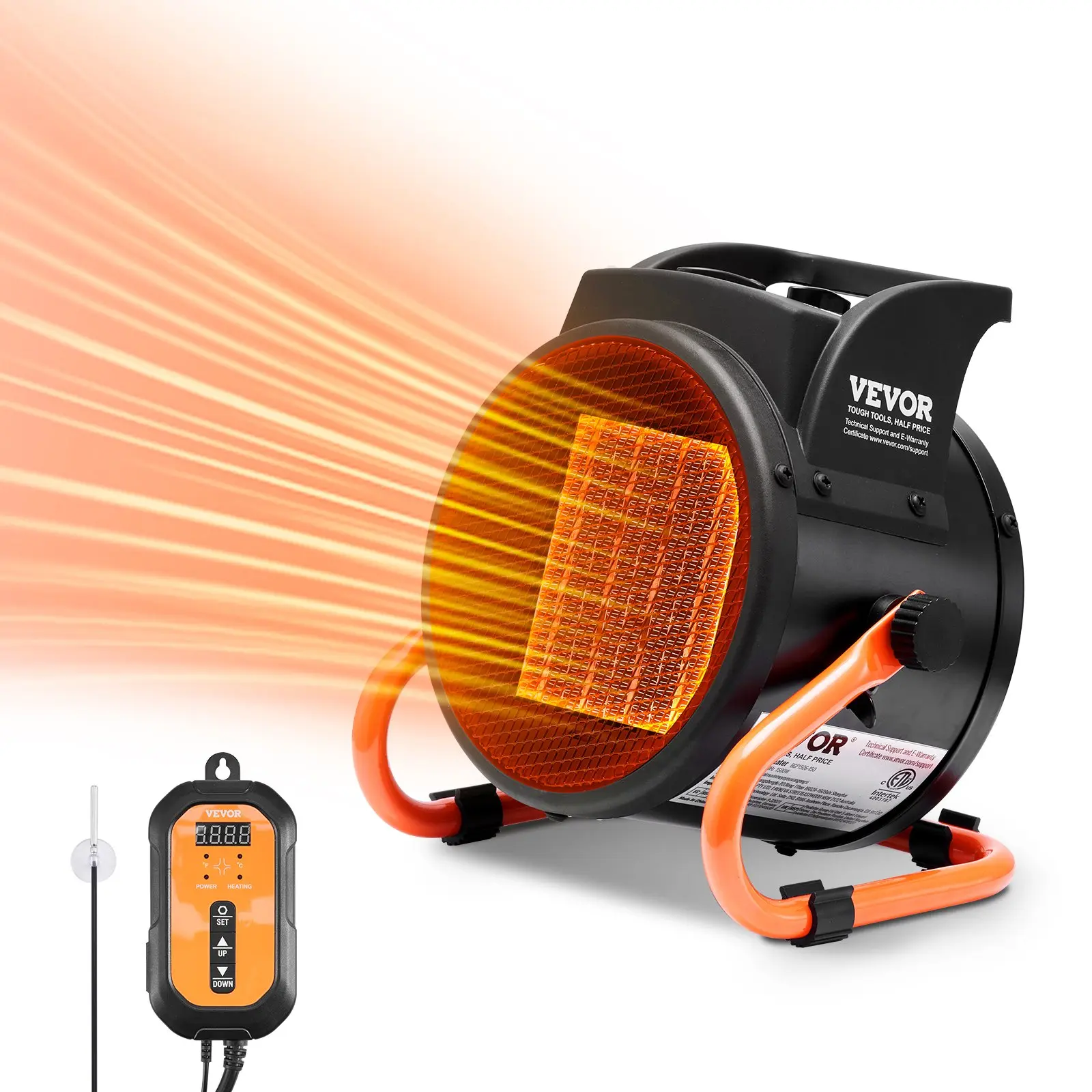 VEVOR Greenhouse Heater with Thermostat, 1500W PTC Fast Heating with Overheat Protection, 3-Speed Setting Small Grow Tent Heater, Electric Portable Heater Fan for Green House, Flower Room, Workplace