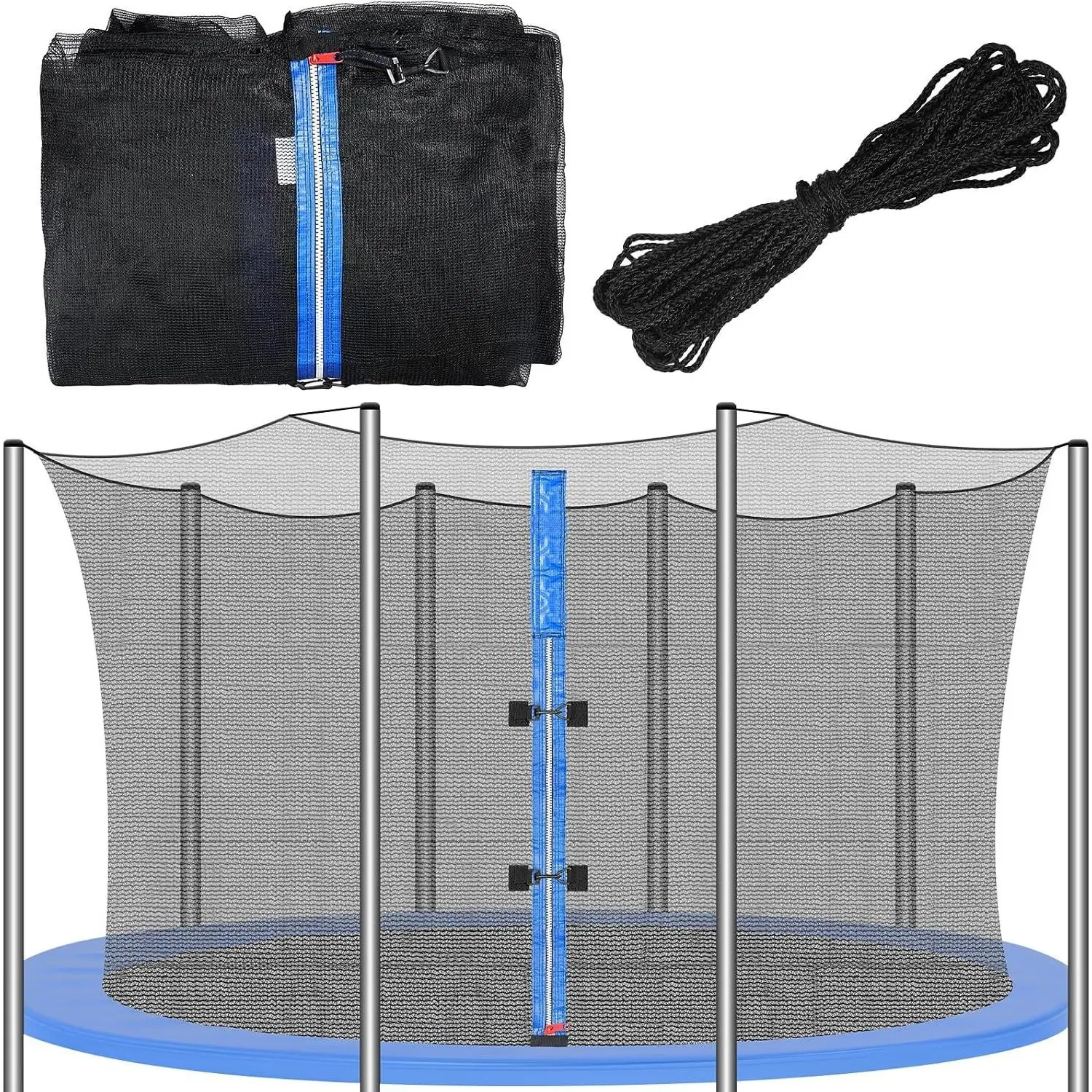 Replacement Round Frame Trampoline Safety Enclosure Net Weather Resistant Breathable with Double Headed Zippers
