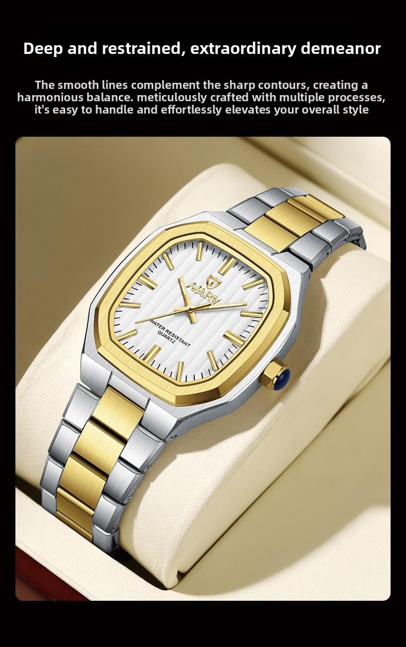 Men's Luxury Gold Square Quartz Watch - Stainless Steel Band, Water Resistant, Gold Textured Dial, Luminous Hands, Business Casual Dress Wristwatch, Perfect Gift for Him