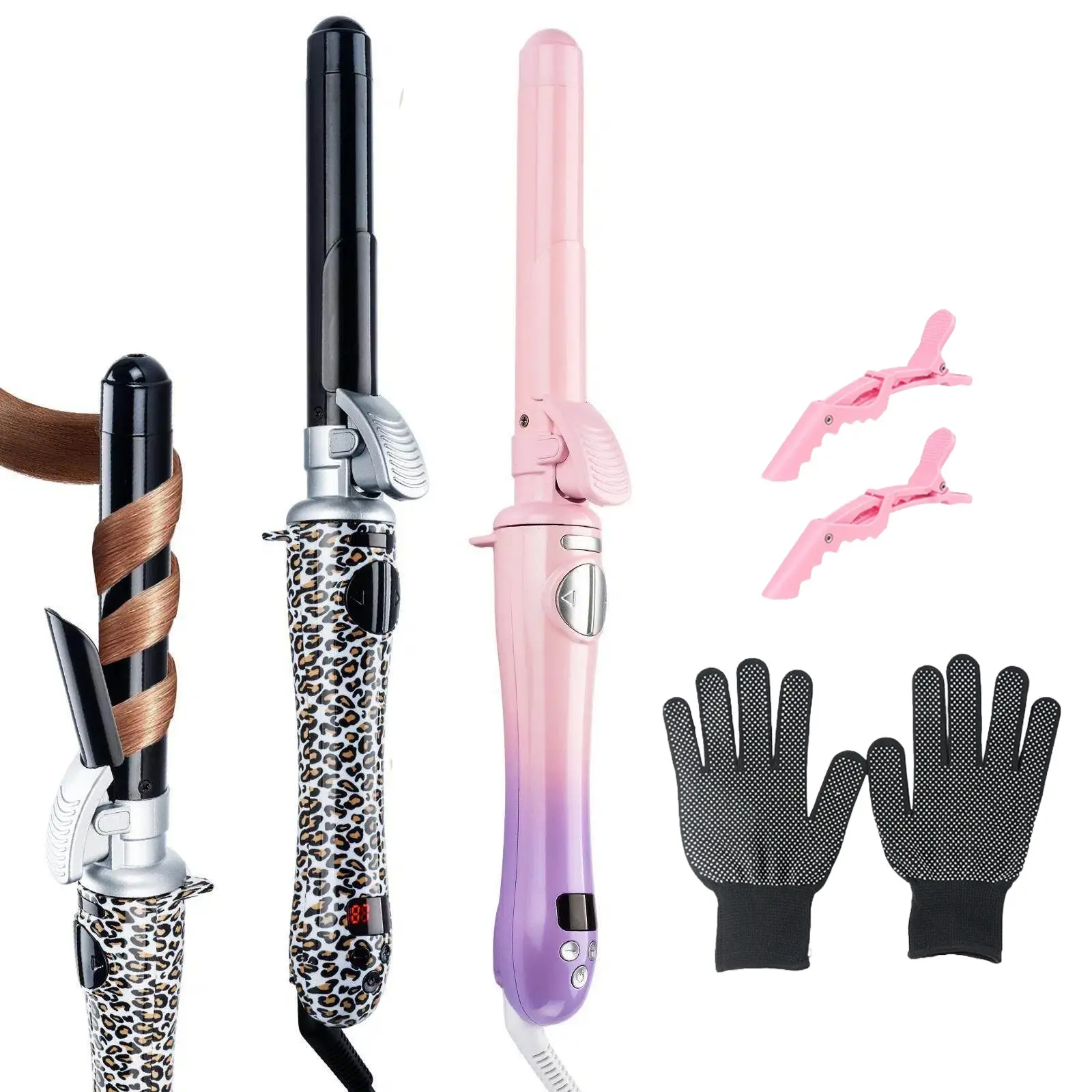 1‑Inch Auto‑Rotating Ceramic Curling Iron with LCD Display, 60s PTC Rapid Heating, Auto Shut‑Off, 360° Swivel Cord, Home Salon Use, 2 Hair Clips & Heat‑Resistant Gloves Included