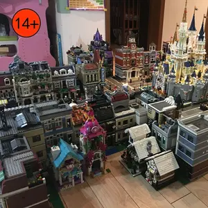 Assembly Square Street View Building Blocks Exquisite Town Scene Model Bank Cafe Pet Shop Police Station Tudor Style Downtown Diner Decor Toy Ideal Gift For Hobby Collectors