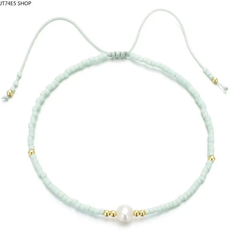Female Minimalist Bohemian Hand-Woven Thin Bracelet - Natural Pearl, Adjustable Synthetic Wrist Chain for Daily, Beach Use, Adjustable Chain