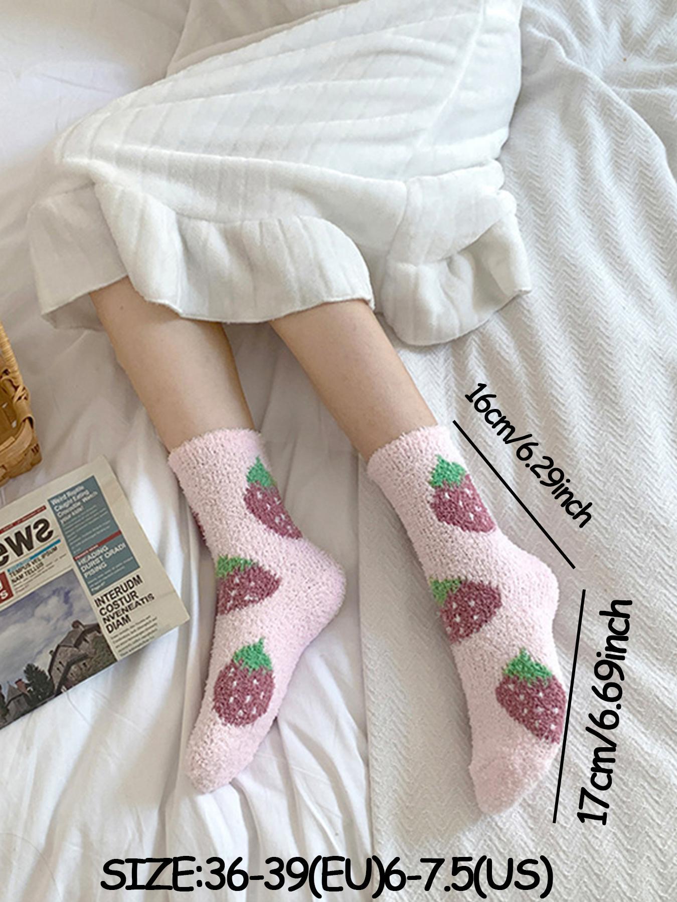 Women's Fruit Print Coral Fleece Crew Socks, Casual Soft Comfy Cute Thermal Socks for Fall & Winter, Women's Socks for Daily Wear