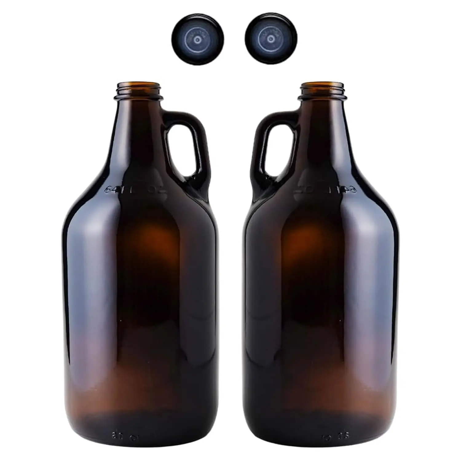 64oz Amber Glass Growlers with Polyseal Caps (2 Pack) | Half Gallon (1/2 Gallon) Beer Growler Jugs for Home Brewing, Wine, Cider & Kombucha – Reusable Amber Glass Jugs for Beverage Storage