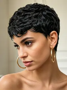Short Straight Layered Pixie Cut Wig, Human Hair Wig, Pixie Cut Wig, for Women Daily Party Cosplay Use