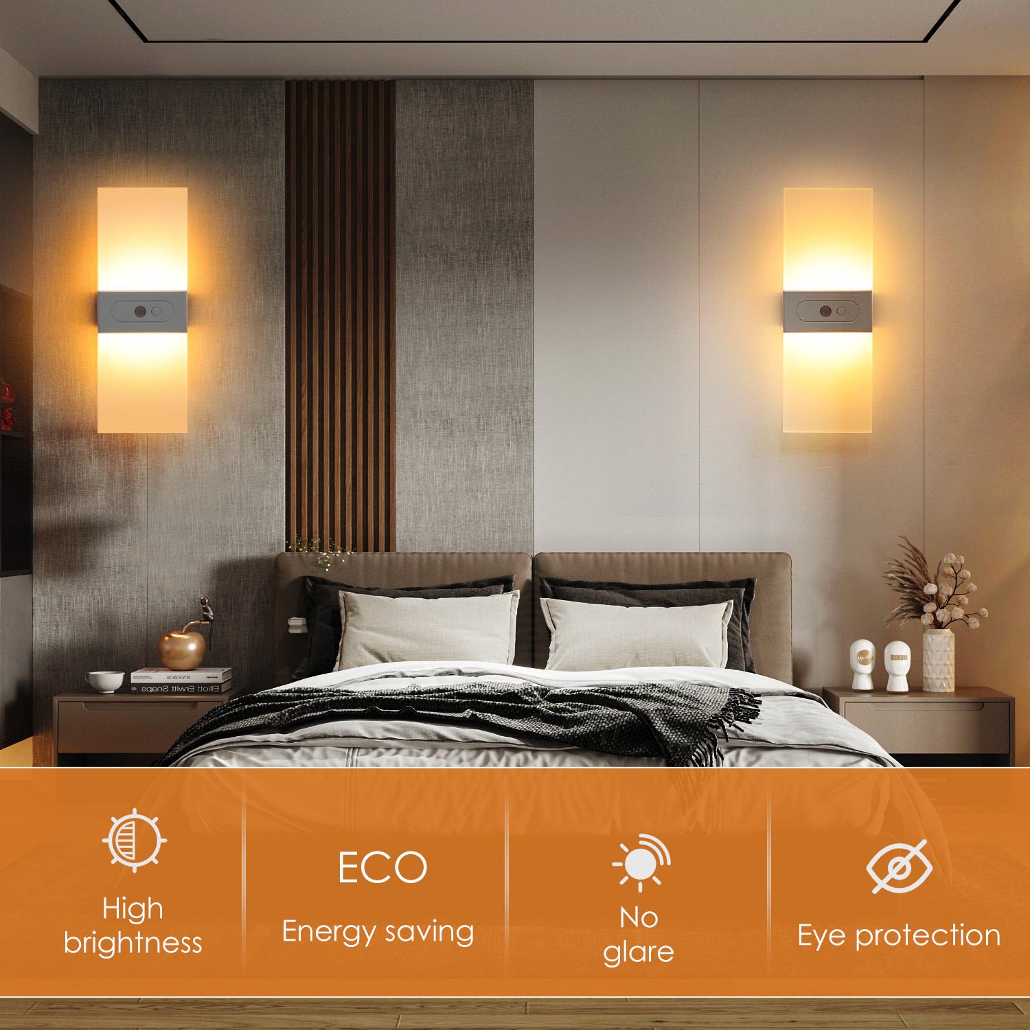 Motion Sensor Wall Sconces, Bedside Night Light Dimmable 2200mAh Battery Operated Wall Lights For Bedroom, - Battery-Powered, USB-Rechargeable Wireless Indoor Night Light for Hallway, Stairs & Living Room